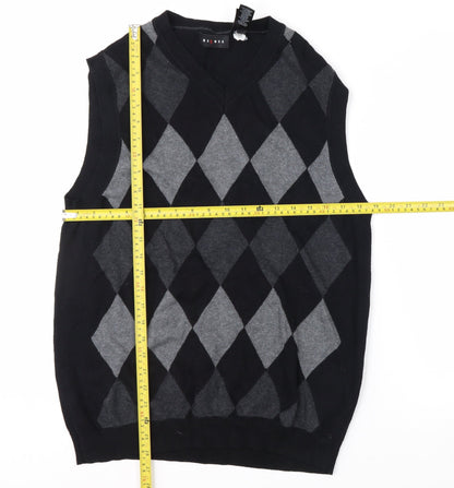 Axcess Men's Black Argyle Cotton Sleeveless V-Neck Vest Size S