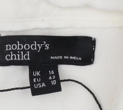 Nobody’s Child Women Ivory Embroidered Button-Up Shirt Size 14