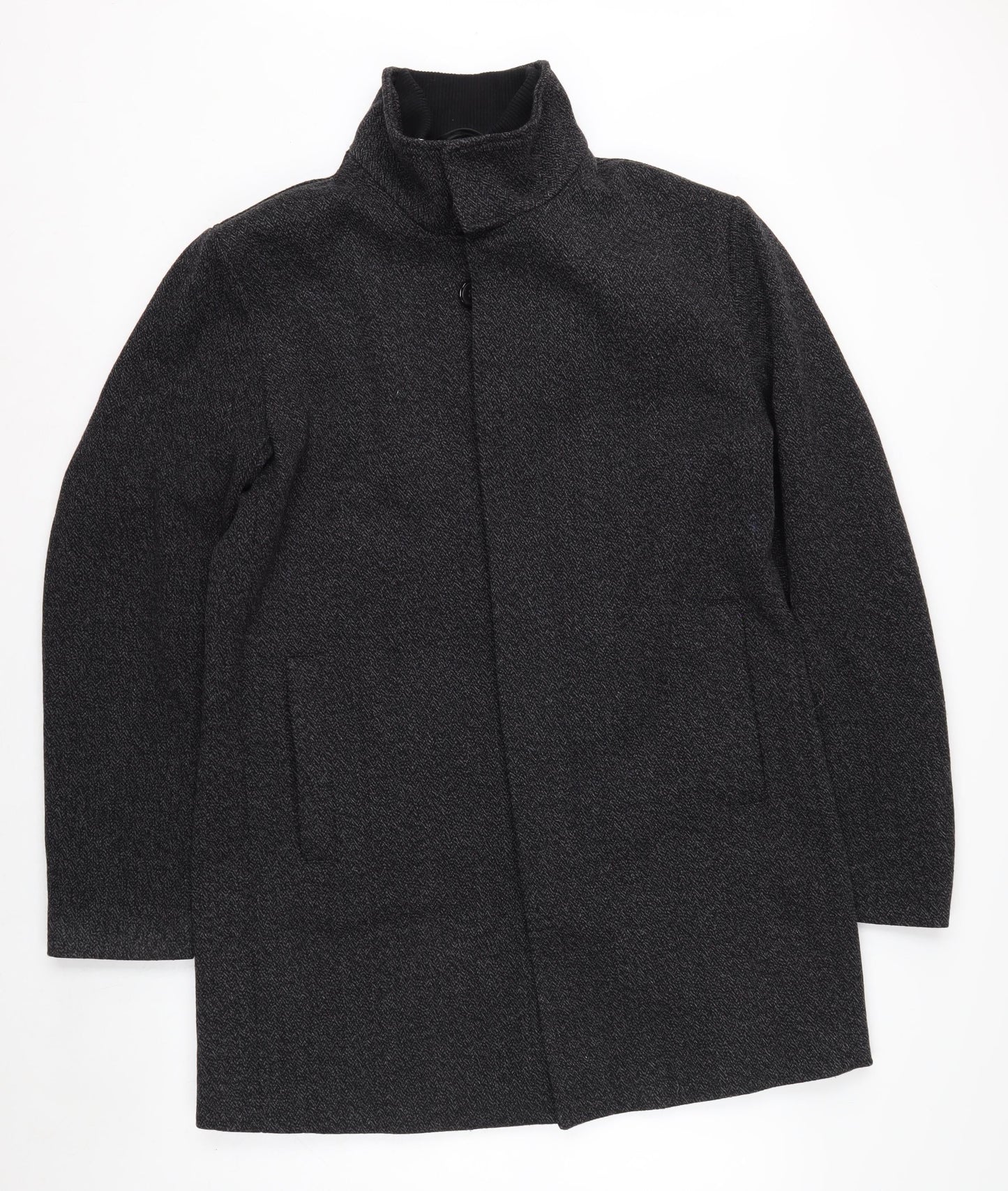 Next Men’s Grey Wool Blend Herringbone Mid-Length Overcoat L