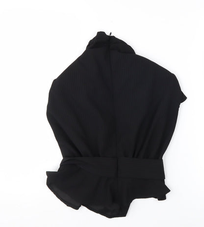 PrettyLittleThing Women's Black Belted High Neck Blouse Size 6