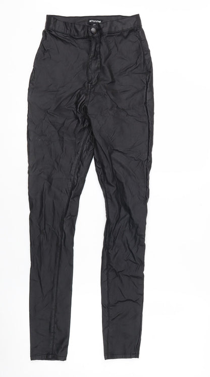 PrettyLittleThing Womens Black Size 8 Skinny Satin High Rise Trousers
