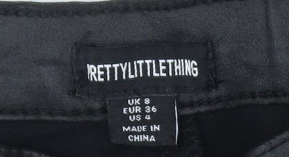 PrettyLittleThing Womens Black Size 8 Skinny Satin High Rise Trousers
