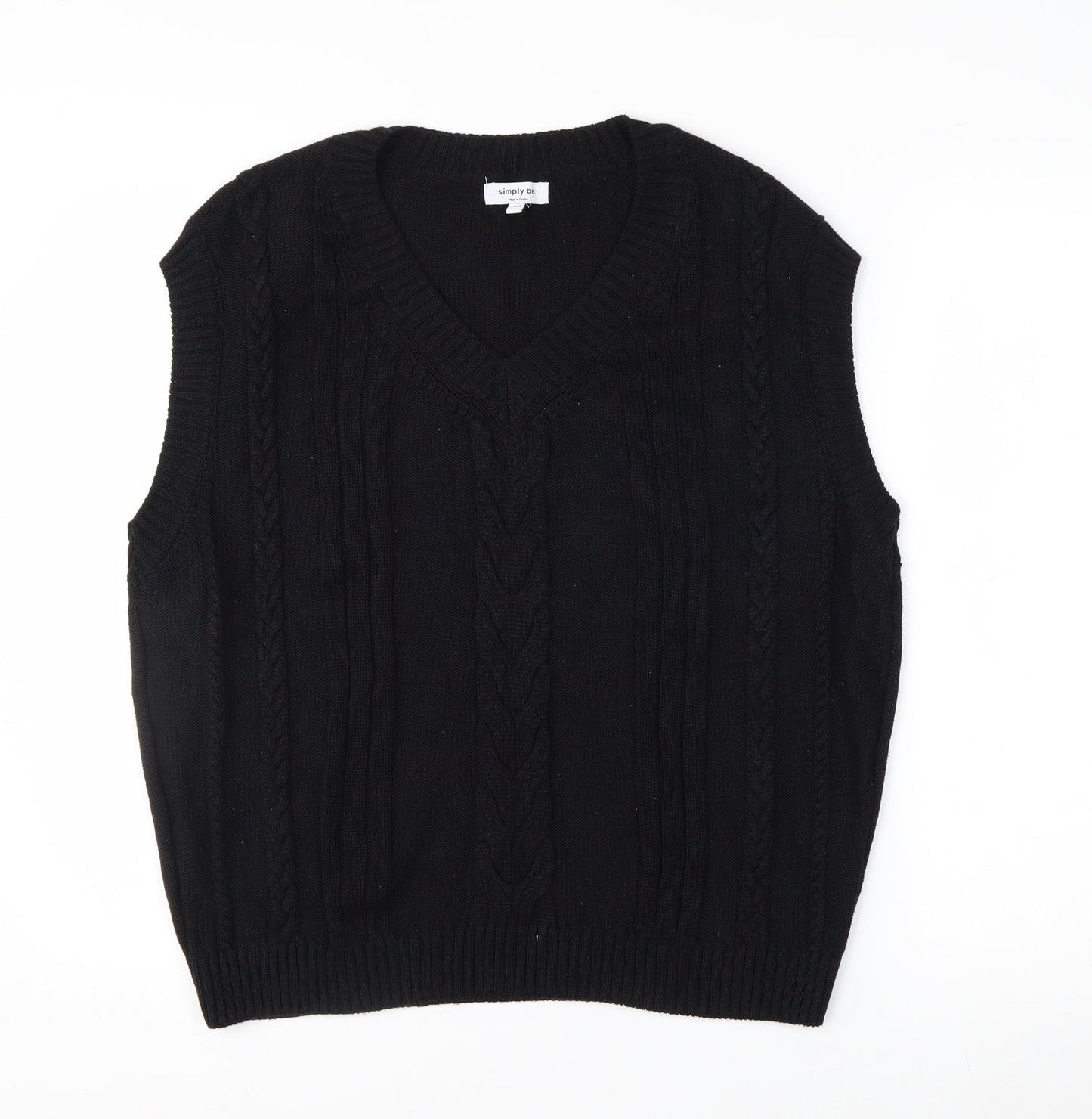 Simply Be Women’s Black Cable-Knit Sleeveless V-Neck Jumper Vest Size 16