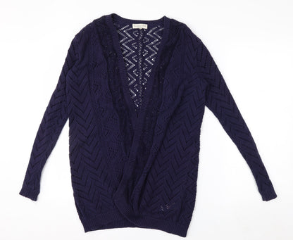F&F Women's Blue Open Knit Long Sleeve Cardigan Size 12