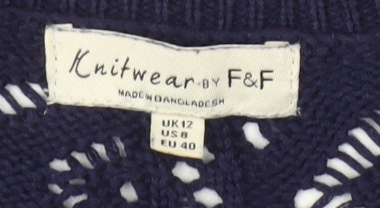 F&F Women's Blue Open Knit Long Sleeve Cardigan Size 12