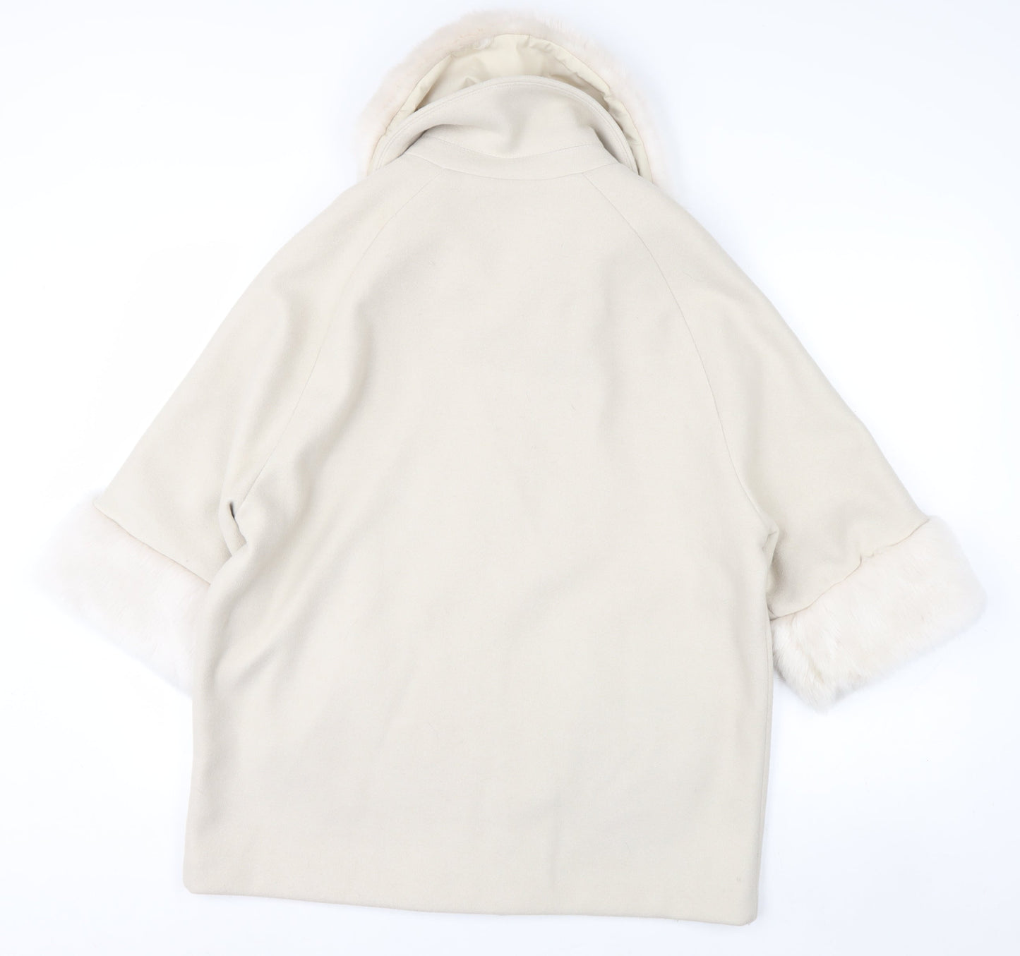 River Island Women Ivory Faux Fur Trim Mid-Length Coat Size 8