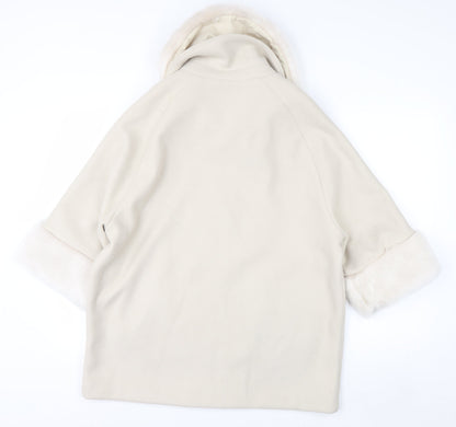 River Island Women Ivory Faux Fur Trim Mid-Length Coat Size 8