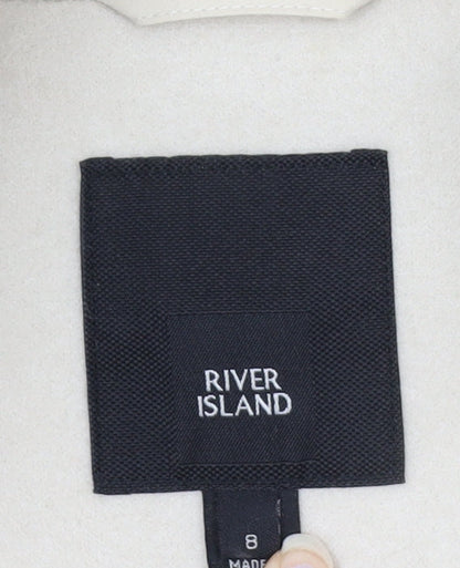 River Island Women Ivory Faux Fur Trim Mid-Length Coat Size 8