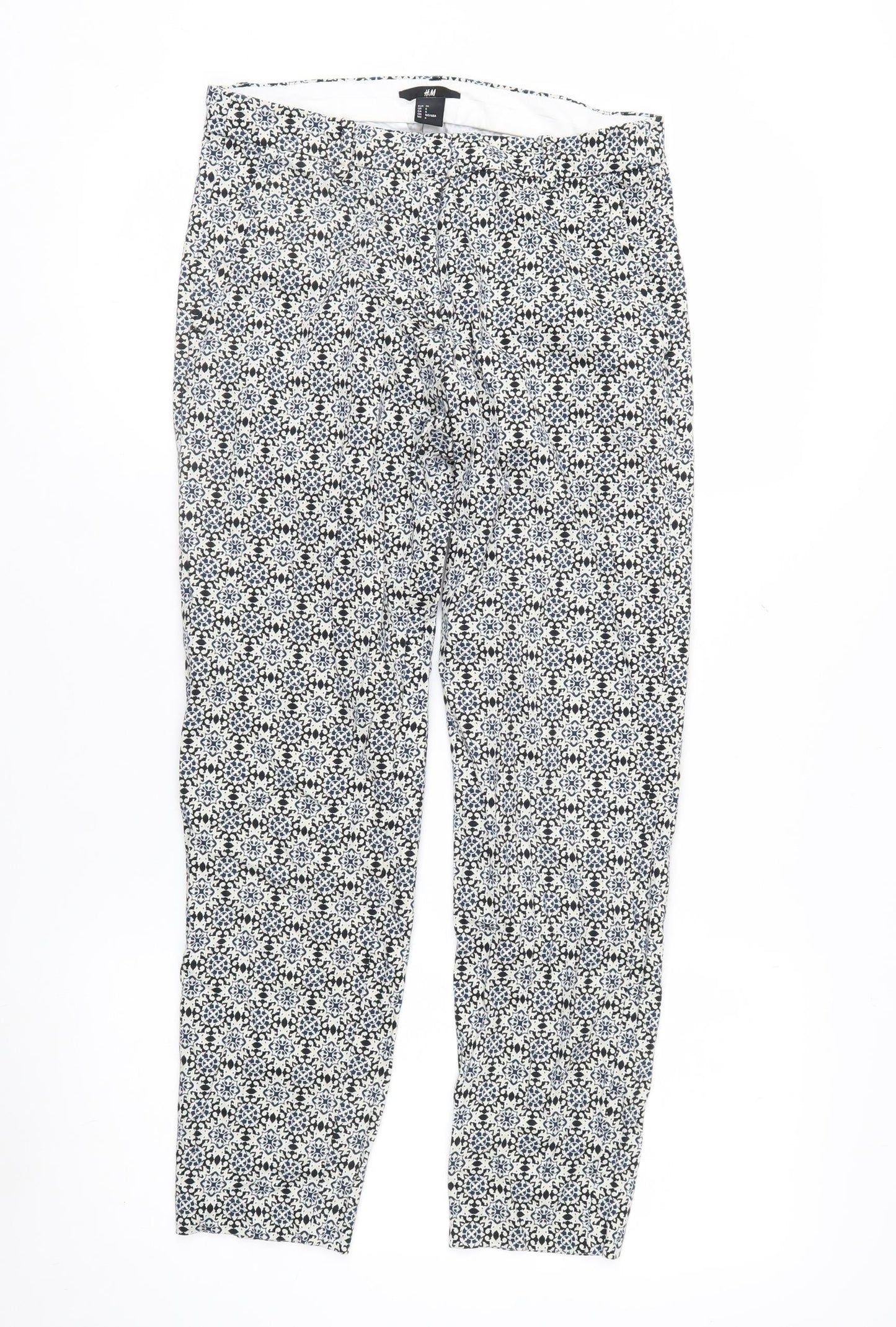 H&M Women Blue Geometric Print Slim Trousers Size 8