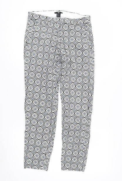 H&M Women Blue Geometric Print Slim Trousers Size 8