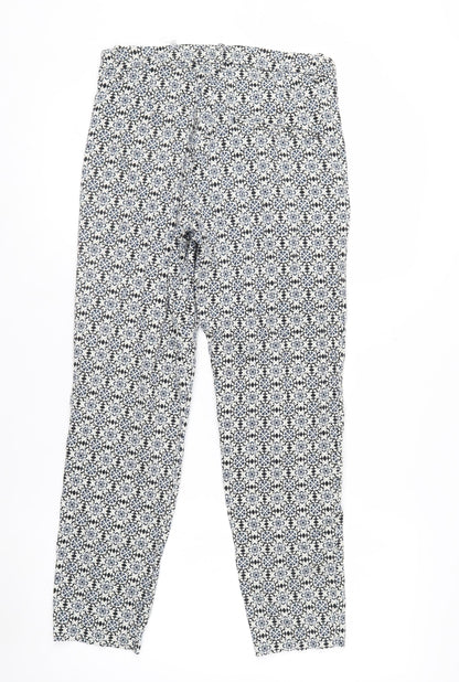 H&M Women Blue Geometric Print Slim Trousers Size 8