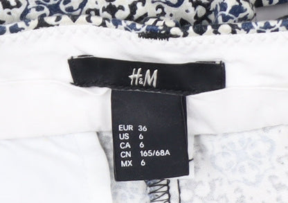H&M Women Blue Geometric Print Slim Trousers Size 8