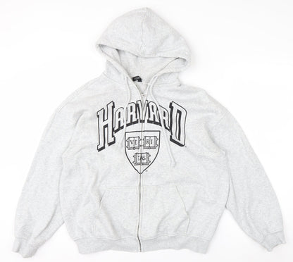 H&M Divided Women Grey Harvard Full Zip Hoodie Size 12 Cotton Blend