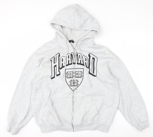H&M Divided Women Grey Harvard Full Zip Hoodie Size 12 Cotton Blend