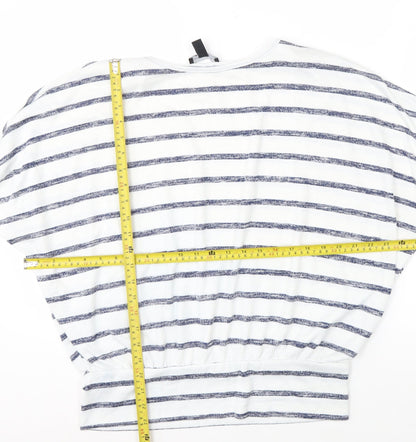 New Look Women’s White Striped Boat Neck Relaxed Fit Short Sleeve T-Shirt Size M