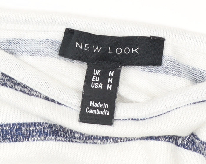 New Look Women’s White Striped Boat Neck Relaxed Fit Short Sleeve T-Shirt Size M