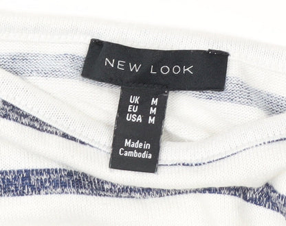 New Look Women’s White Striped Boat Neck Relaxed Fit Short Sleeve T-Shirt Size M