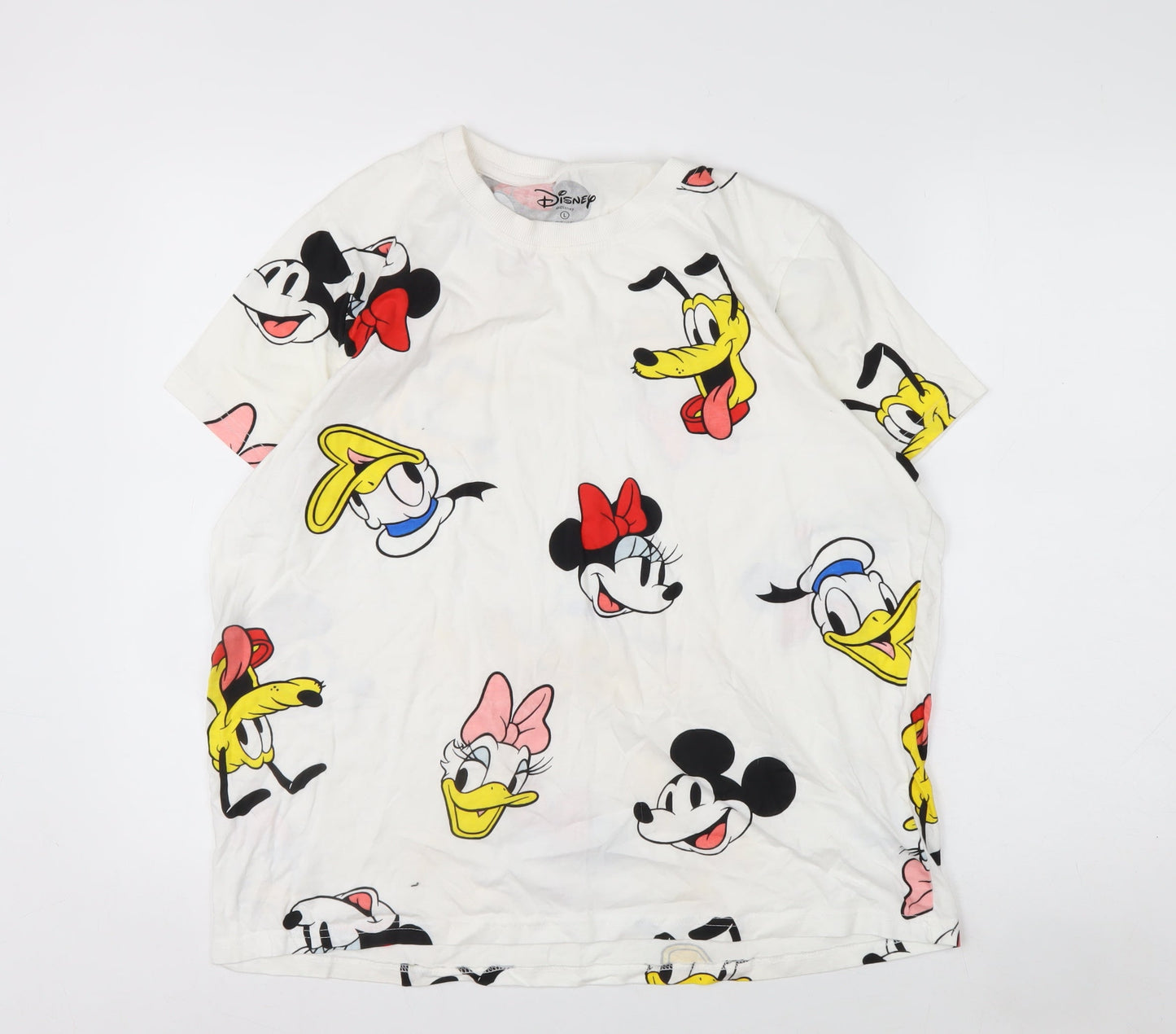 Disney Womens White L Short Sleeve Cotton Cartoon T-Shirt