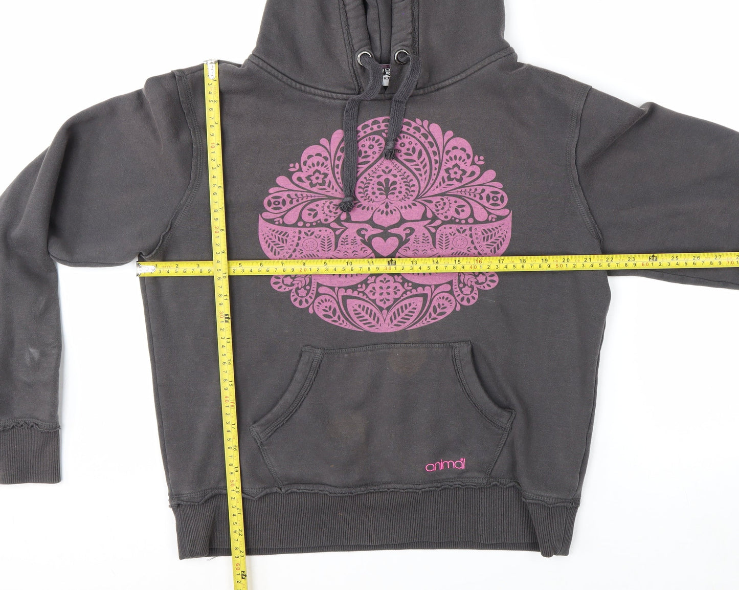 Animal Women's Grey Pink Graphic Pullover Hoodie Size 14