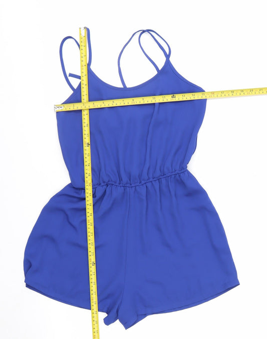 LOVE Women's Blue XS Sleeveless Elastic Waist Summer Playsuit