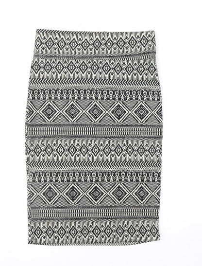River Island Women's Black Geometric Knit Pencil Skirt Size 12