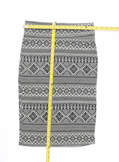 River Island Women's Black Geometric Knit Pencil Skirt Size 12