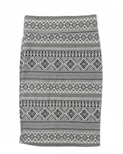 River Island Women's Black Geometric Knit Pencil Skirt Size 12