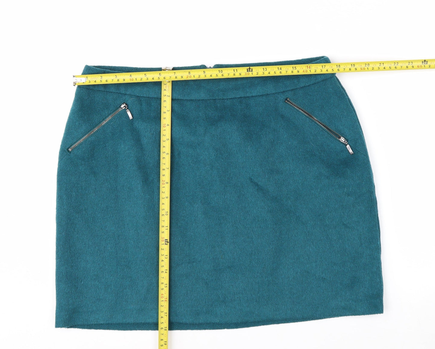 George Women's Teal Wool Blend Short Zip Pencil Skirt Size 16