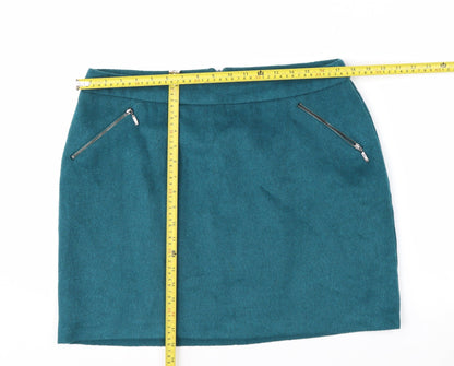 George Women's Teal Wool Blend Short Zip Pencil Skirt Size 16