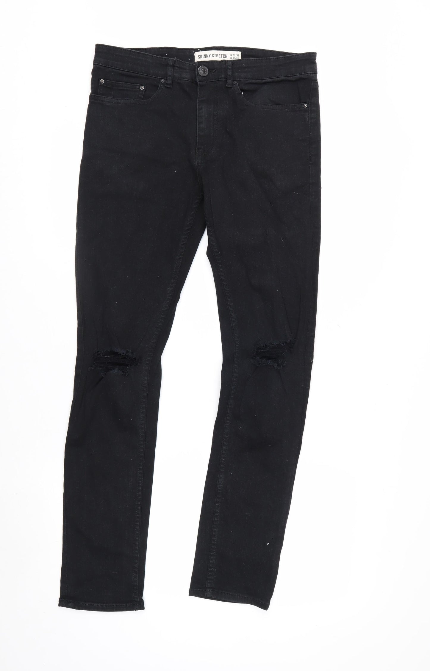 New Look Men’s Black Skinny Stretch Jeans 32W 32L Distressed Denim