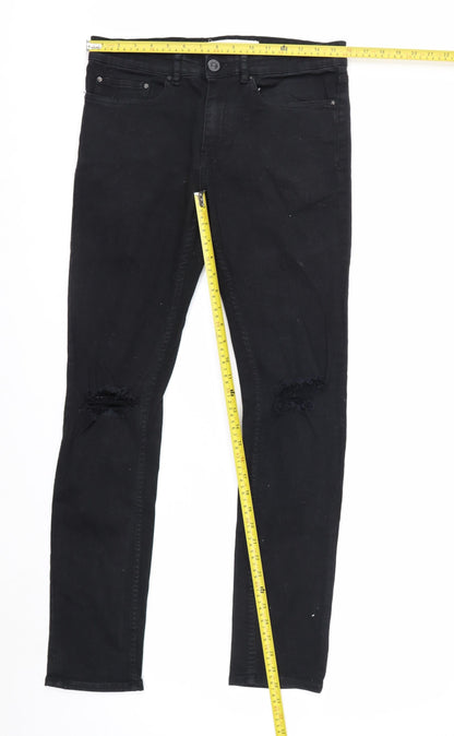 New Look Men’s Black Skinny Stretch Jeans 32W 32L Distressed Denim