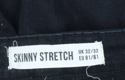 New Look Men’s Black Skinny Stretch Jeans 32W 32L Distressed Denim