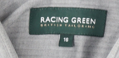 Racing Green Men's Grey 16 Regular Fit Cotton Long Sleeve Formal Shirt