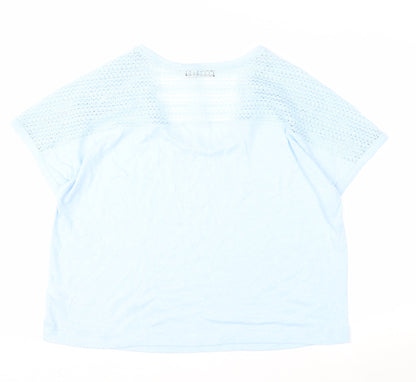 Marks and Spencer Women Blue Linen Blend Crochet Shoulder T-Shirt Size 16