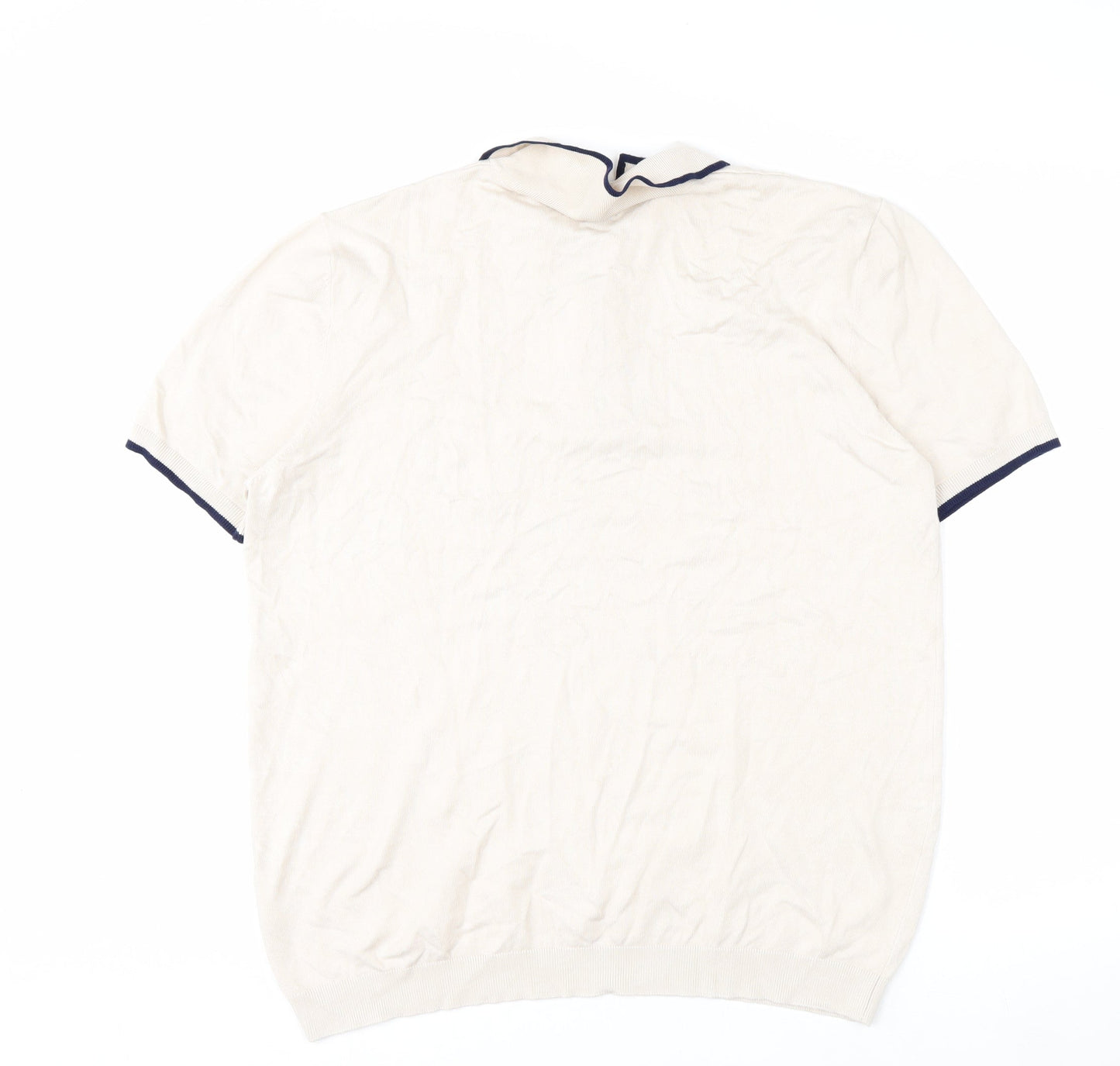 River Island Men's Beige Zip Neck Short Sleeve Polo Shirt XL