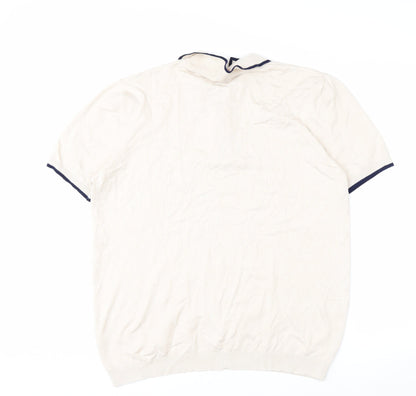 River Island Men's Beige Zip Neck Short Sleeve Polo Shirt XL
