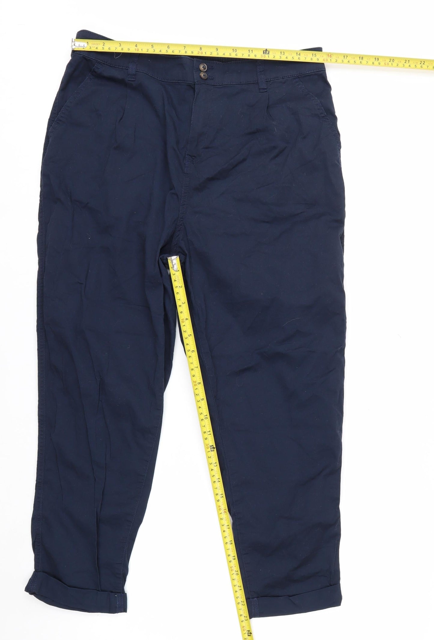 F&F Women’s Blue Chino Tapered Trousers Size 14 Cotton Blend