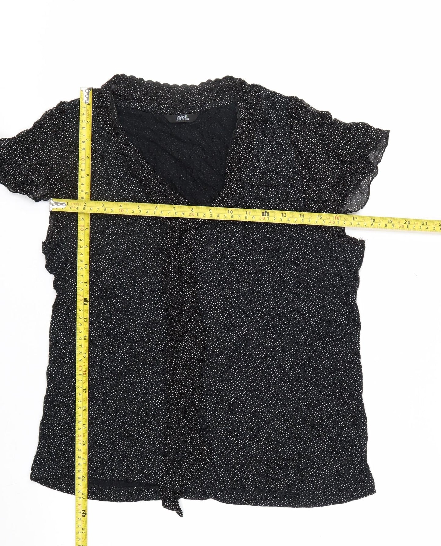 Marks and Spencer Womens Black Polka Dot Viscose Blouse UK 16 Wrap Style
