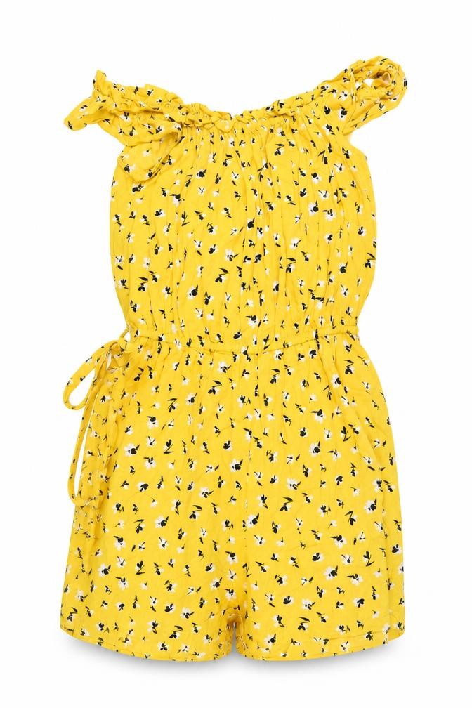 Miss Selfridge Women Yellow Floral Viscose Playsuit UK 10 Sleeveless Summer