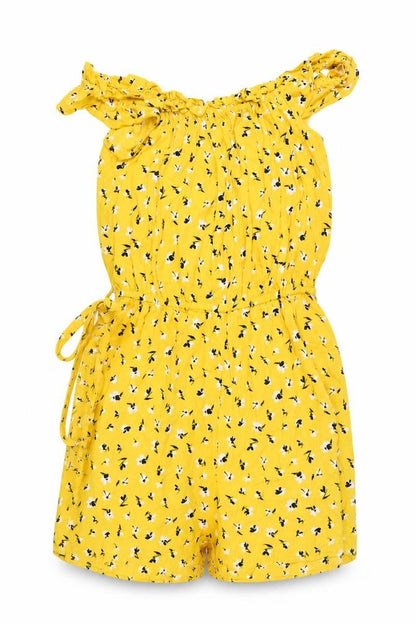 Miss Selfridge Women Yellow Floral Viscose Playsuit UK 10 Sleeveless Summer
