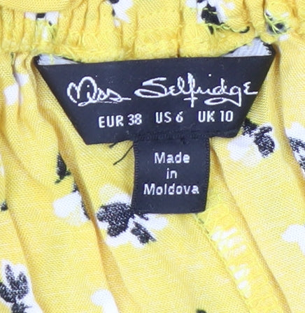 Miss Selfridge Women Yellow Floral Viscose Playsuit UK 10 Sleeveless Summer
