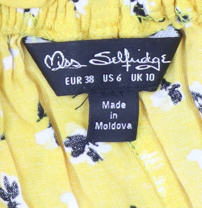 Miss Selfridge Women Yellow Floral Viscose Playsuit UK 10 Sleeveless Summer