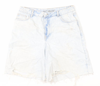 Primark Women Blue Size 16 Bermuda Denim Shorts Distressed Frayed