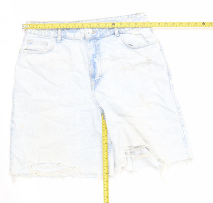 Primark Women Blue Size 16 Bermuda Denim Shorts Distressed Frayed
