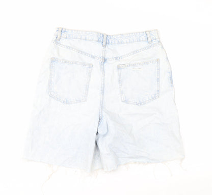 Primark Women Blue Size 16 Bermuda Denim Shorts Distressed Frayed