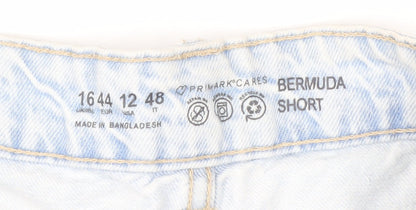Primark Women Blue Size 16 Bermuda Denim Shorts Distressed Frayed