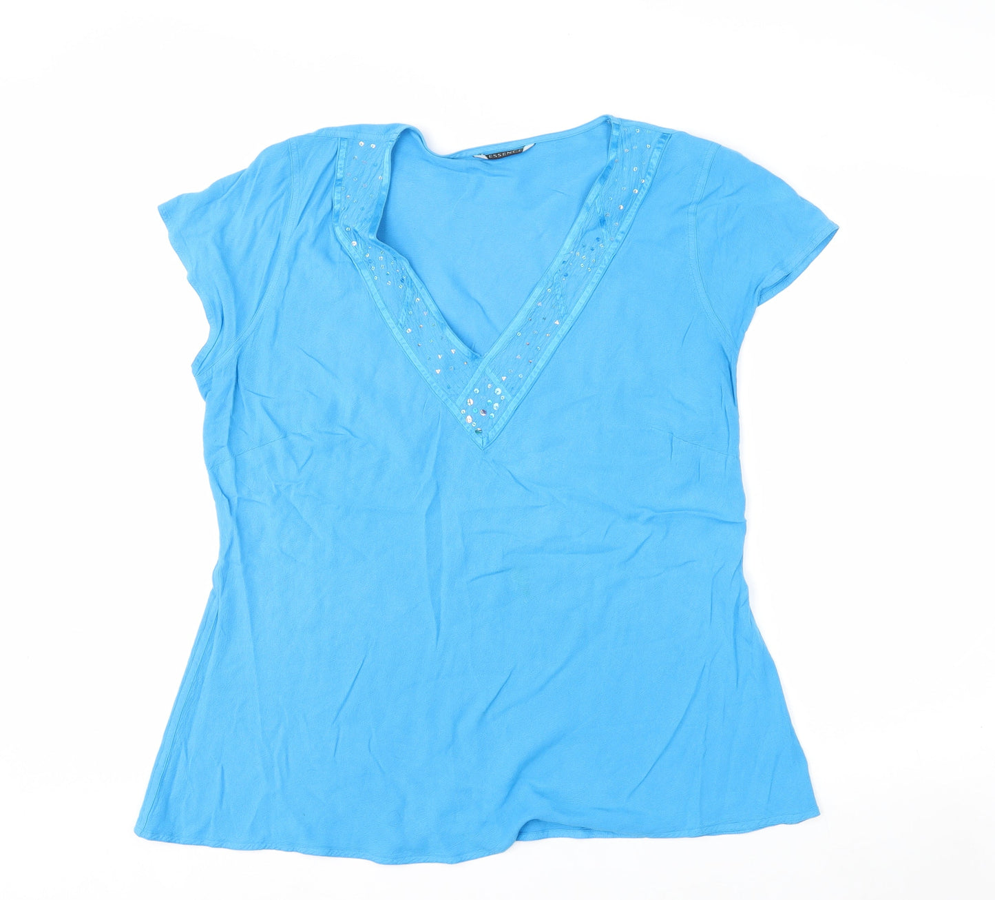 Evans Women Blue Sequin V-Neck Short Sleeve Viscose Tunic Top Size 16