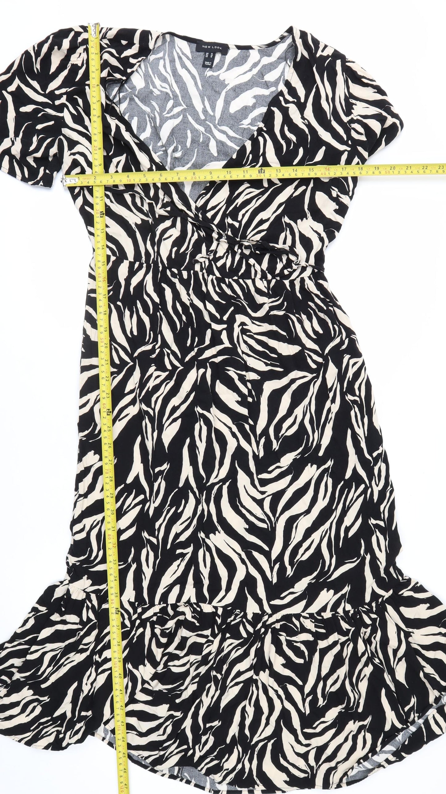 New Look Women’s Black Animal Print Midi Wrap Dress Size 14