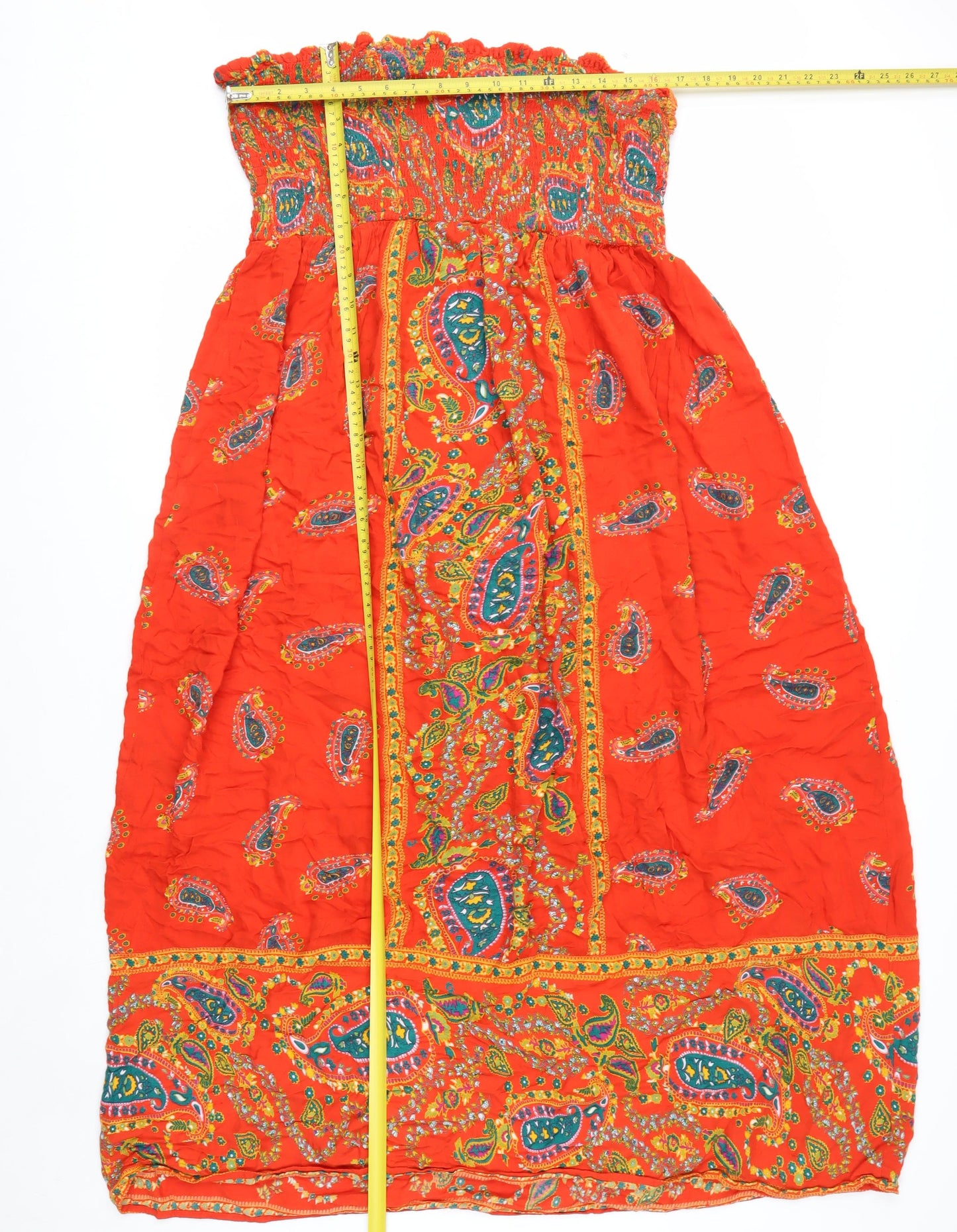 Simple Be Women's Red Paisley Strapless Midi Dress Size 14 Boho Summer