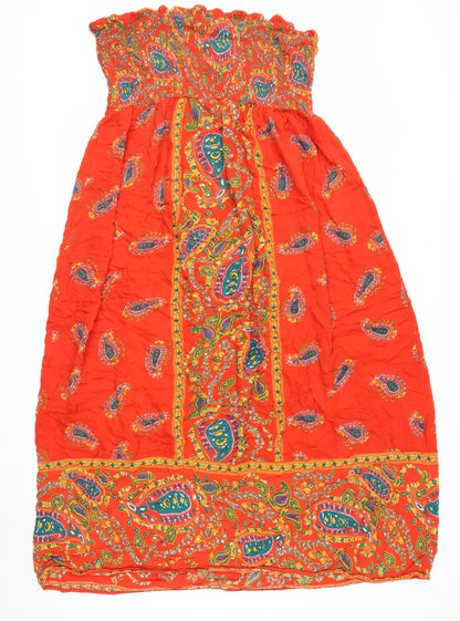 Simple Be Women's Red Paisley Strapless Midi Dress Size 14 Boho Summer